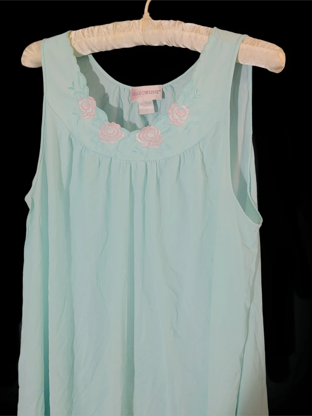 Vintage Shadowline Lightweight Nylon Nightgiwn Pink Rose Embroidery Sz M - Picture 5 of 6